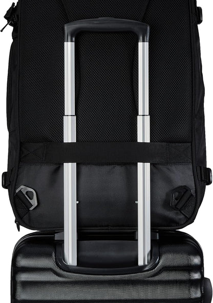 Amazon Basics Travel Backpack, Carry On Backpack, With Laptop Compartment, 40L Capacity, Expandable for 10% Extra Space, Backpack & Shoulder Bag Dual Use, 15.8"W x 21.5"H x 8.3"D, Black