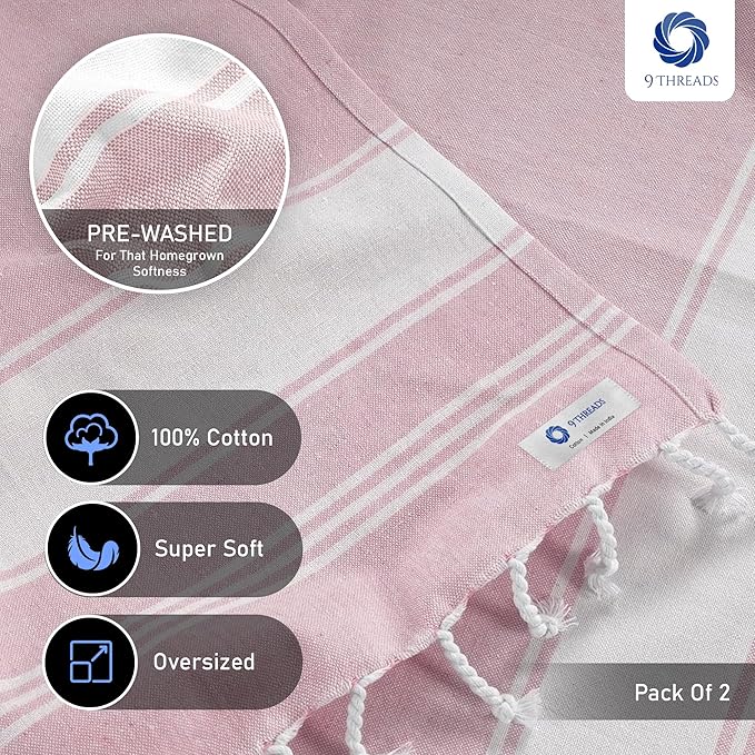 Cotton Turkish Beach Towel Towels Oversized 36"x72" Pool Absorbent Extra Large Quick Dry Sand Travel Towel (Pink, 4 Pack)