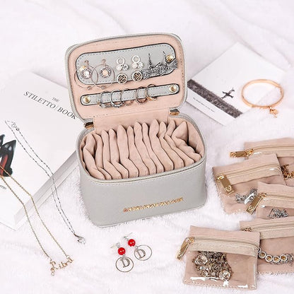 Angelina's Palace Jewelry Organizer Case Bridesmaid Gifts Travel Bag Vegan Leather Box for Necklace Earring Bracelet Ring(pearl grey)