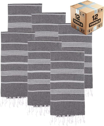 Turkish Beach Towels, Bulk Case of 12 | Oversized, Quick Dry, Sand Free | 100% Cotton, Large 38x71 Towels for Beach, Pool, Travel | Ultra-Soft, Compact, Absorbent | Black