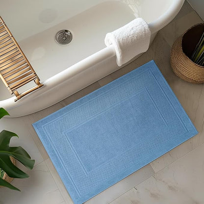 Avalon Towels Light Blue Bath Mat - 100% Cotton Set of 2 Absorbent Bathmat - Bathroom Mats Quick Dry Bath Mats for Bathrooms (22x34 Inches)