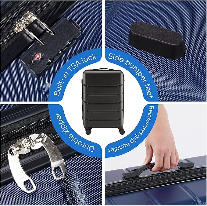 OLIXIS 24 Inch Luggage, Hardside Suitcase with Spinner Wheels, Lightweight ABS Hard Shell Checked Luggage, TSA Approved Lock, Expandable Medium Suitcase for Travel & Business–Blue