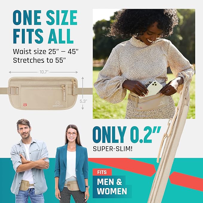Hidden Money Belt for Travel for Men, Waist Wallet Anti Theft, RFID Passport Holder For Travel Men Or Women, Money Pouch, RFID Passport Holder
