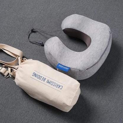 Travel Neck Pillow with Bag – Compact Memory Foam Neck Pillow for Airplane, Car and Office – Ergonomic Design for Travel Comfort and Shoulder & Neck Support