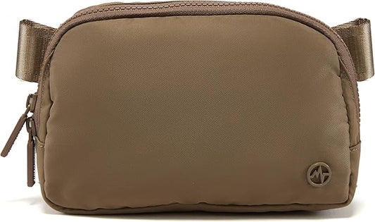 Pander Two Way Zipper Fanny Pack Nylon Everywhere Belt Bag for Women, Water Repellent Waist Packs, Crossbody Bags with Adjustable Strap (Gray Brown)