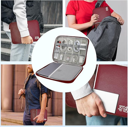 Electronics Organizer,Travel Cord Organizer Pouch, Portable Cable Organizer Bags, Waterproof Electronic Accessories Storage Case for Cables, Cords, Charger, Phone (Single Layer-Large-Winered)