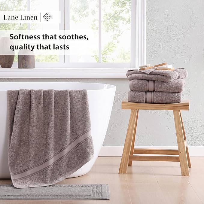LANE LINEN 100% Mercerized Cotton Bath Towel Set of 12 – Zero Twist Shower Towels, 4 Bath, 4 Hand Towel & 4 Washcloths, Quick-Dry, Luxuriously Soft & Durable, Perfect for Everyday use – Platinum