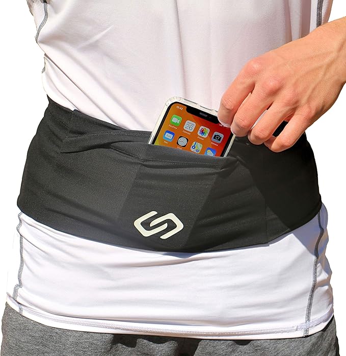 Sporteer VersaMod Running Belt, Workout Waist Pack, Travel Money and Passport Belt for Smartphones and Personal Items (Small, Black)