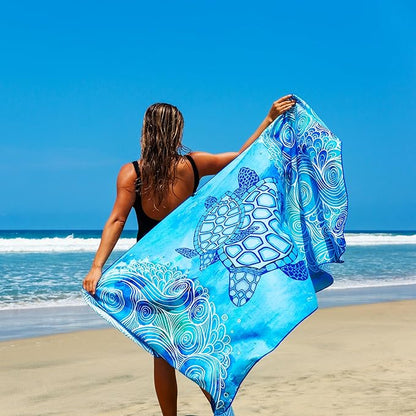 Elite Trend Microfiber Beach Towel for Adults with Bag - Extra Large 78x35 inch Lightweight Sand Free Quick Dry Towel for Travel, Swimming, Yoga, Camping (Sea Turtle)