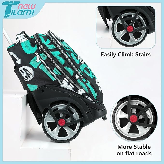 NEW TILAMI 19 Inch Rolling Backpack with Lunch Bag for Girls Boys Wheeled Laptop Backpack Durable Carry-on Bag School Travel, Beach Surf Rider