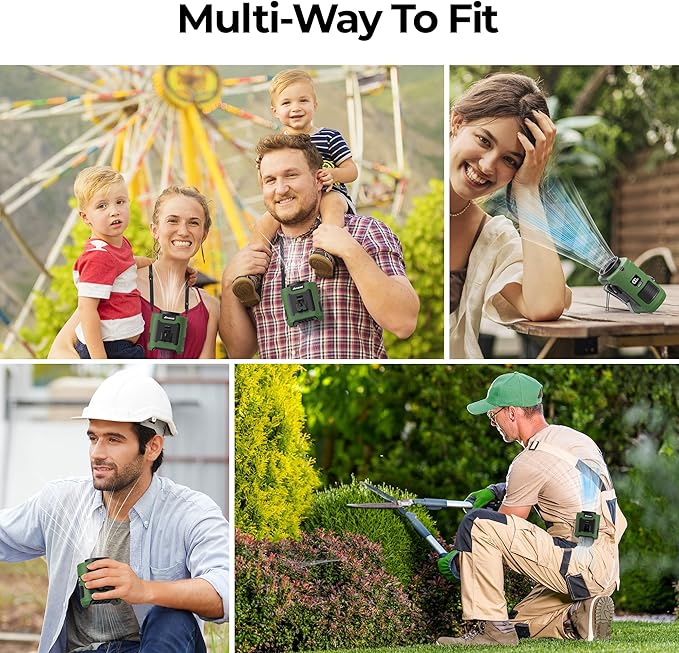 AMACOOL Portable Waist Fan Clip On, MAX 40H Work Time, 10000mAh Rechargeable Wearable Shirt Fan with Light, 16000RPM Powerful 5 Speed Belt Fans Personal Cooling Fans for Outdoor Jobsite Travel