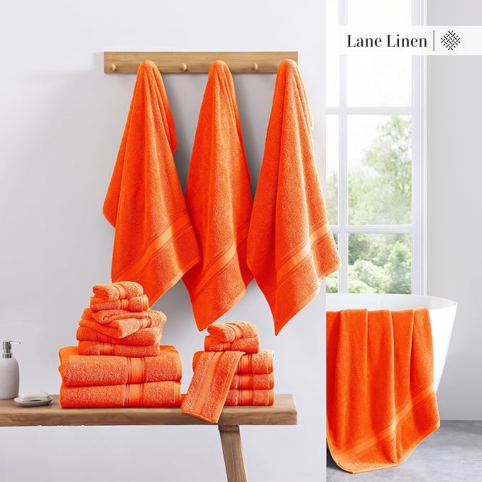 LANE LINEN Luxury Bath Towel Set of 18 – 100% Cotton, 6 Bath Towels, 6 Hand Towel & 6 Washcloths, Zero Twist, Remains Soft & Absorbent Even After Multiple Washes, Quick Dry - Tiger Lily