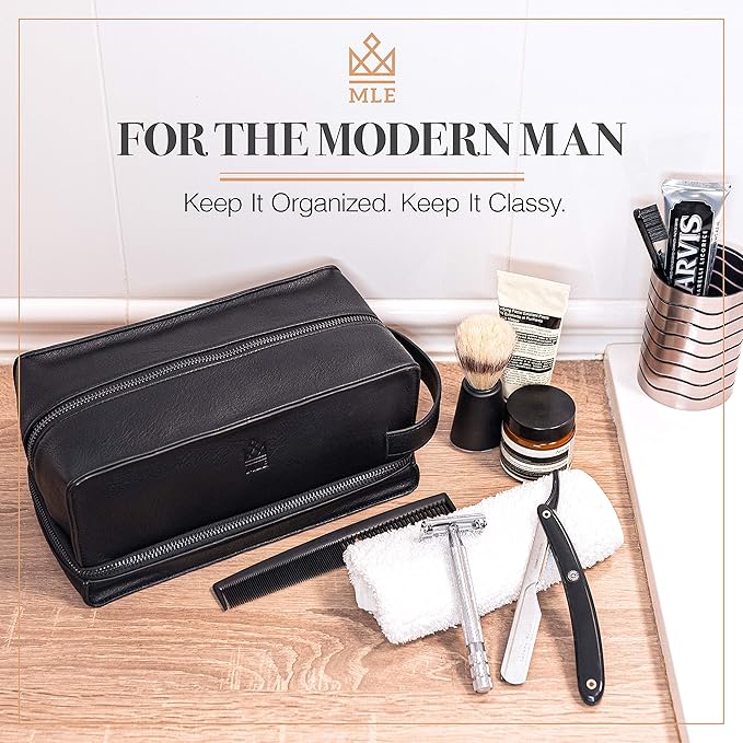 Mens Leather Toiletry Bag – Travel Dopp Kit, Shaving Bag, Grooming & Hygiene Organizer, Leather Toiletry Bag for Men, Gift for Him