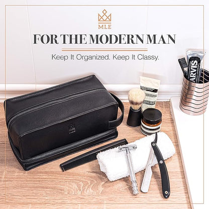 Mens Leather Toiletry Bag – Travel Dopp Kit, Shaving Bag, Grooming & Hygiene Organizer, Leather Toiletry Bag for Men, Gift for Him