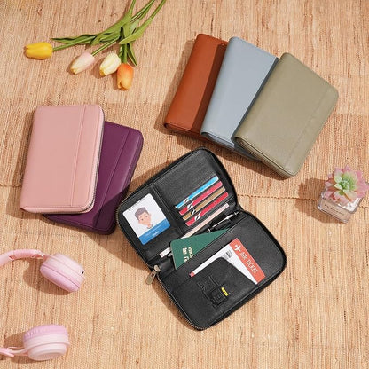 WASON Leather Zipper Travel Passport Wallet Holder RFID Blocking Cover, Passport case Pocket Slot for Card, Cash, ID, Boarding Pass and Ticket for Men, Women and Family Trips (Green)