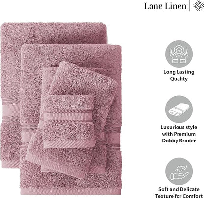 LANE LINEN Luxury Bath Towel Set - 6 Piece Set, 100% Cotton Bathroom Towels, Zero Twist, Quick Dry Shower Towels, Absorbent Towel, 2 Bath, 2 Hand, 2 Wash Cloths - Wishful Mauve
