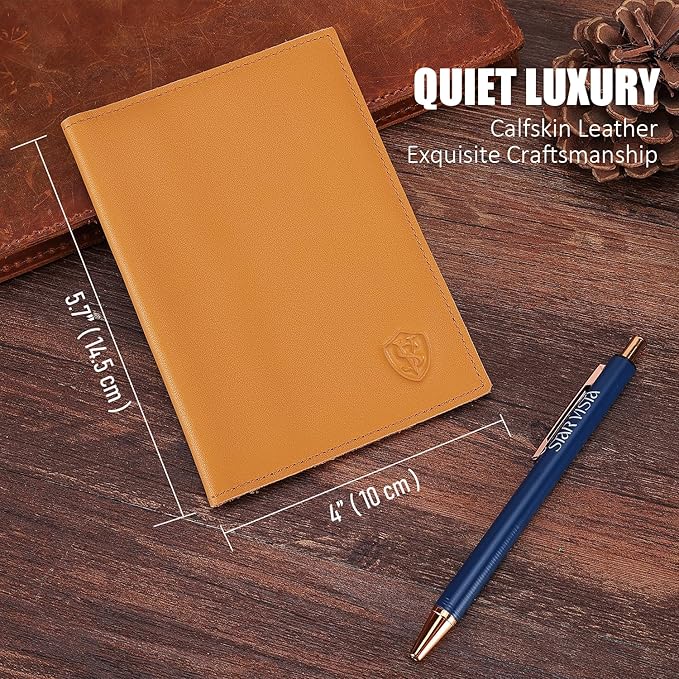 STAR VISTA Albatross Leather Travel Passport Holder, Minimalist Design, Calfskin Leather Case for Women and Men - Slim Passport Wallet, Bifold, RFID Blocking, Honey