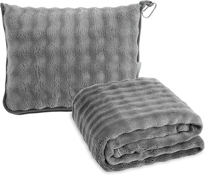 SOCHOW Travel Blanket for Airplane Train and Car, Soft Travel Blanket or Pillow 2 in 1 Compact with Portable Bag Pillowcase, Flight Blanket with Luggage Sleeve and Backpack Clip, Grey
