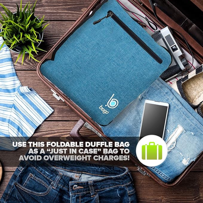 Bago Big XXL Foldable Duffel Bags for Traveling Women & Men - 140L Packable Duffle Bag for Travel with Shoe Compartment - Water Repellant, Heavy Duty, Lightweight Folding & Collapsible (SnowBlue)