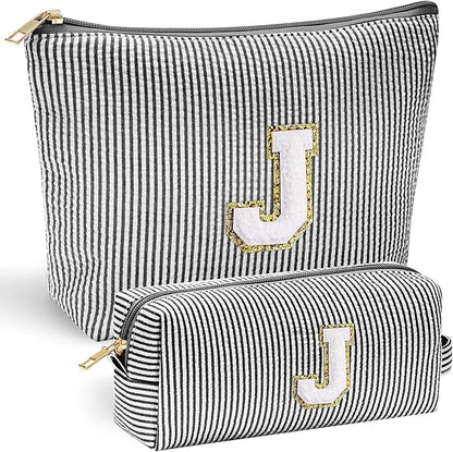 YOOLIFE Initial Christmas Gifts for Girls - Teen Girl Gifts Trendy Stuff Monogram Cute Makeup Bags Make Up Case for Women Her Best Friend Friendship Sister Teacher, Personalized Birthday Gifts Black J
