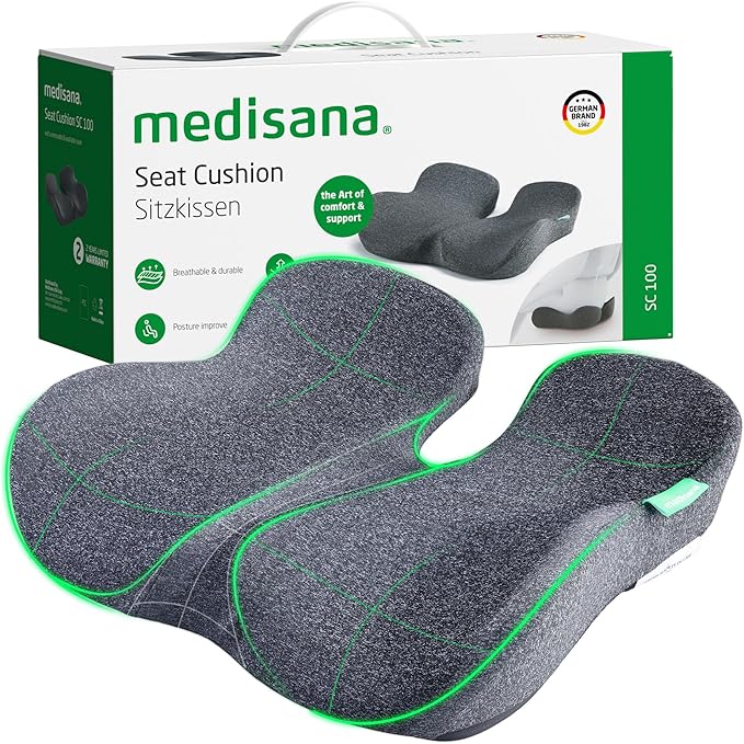Medisana Seat Cushion, SC 100 Seat Cushions for Office Chairs, Car Seat, Wheelchair - Sciatica & Tailbone & Coccyx Pain Relief Pillow for Driver Sedentary, Christmas White Elephant Gifts for Adults