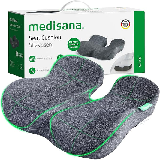 Medisana Seat Cushion, SC 100 Seat Cushions for Office Chairs, Car Seat, Wheelchair - Sciatica & Tailbone & Coccyx Pain Relief Pillow for Driver Sedentary, Christmas White Elephant Gifts for Adults