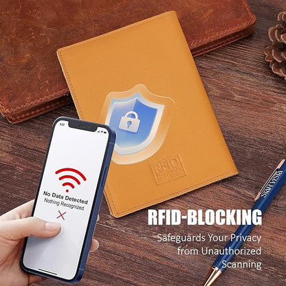 STAR VISTA Albatross Leather Travel Passport Holder, Minimalist Design, Calfskin Leather Case for Women and Men - Slim Passport Wallet, Bifold, RFID Blocking, Honey
