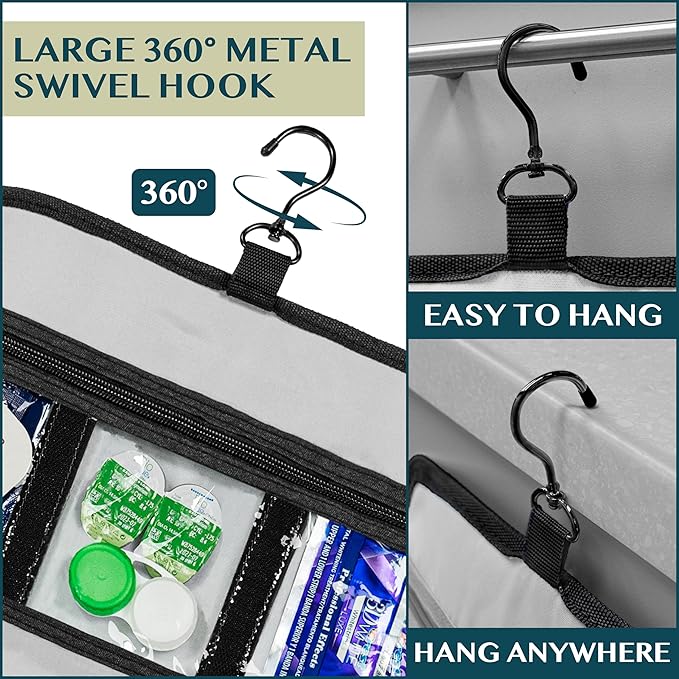 PAVILIA Travel Hanging Toiletry Bag for Women Men, Large Capacity Makeup Bag Kit, Waterproof Cosmetic Storage Organizer Case for Bathroom Shower