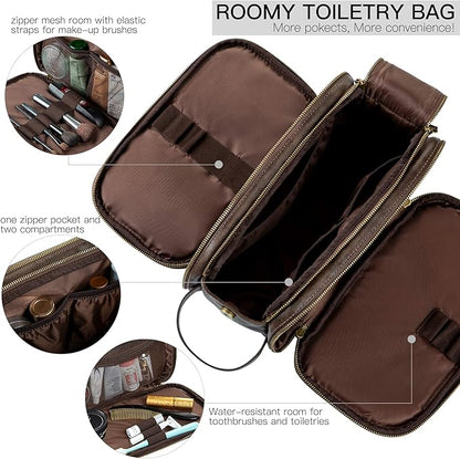 Elviros Toiletry Bag for Men, Large Travel Shaving Dopp Kit Water-resistant Bathroom Toiletries Organizer PU Leather Cosmetic Bags