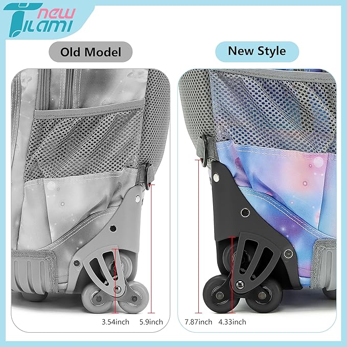 NEW TILAMI 18 Inch Rolling Backpack with Wheels for Girls Boys Kids Laptop Backpack School Travel, Purple Star