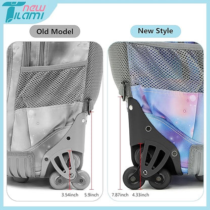 NEW TILAMI 18 Inch Rolling Backpack with Wheels for Girls Boys Kids Laptop Backpack School Travel, Purple Star