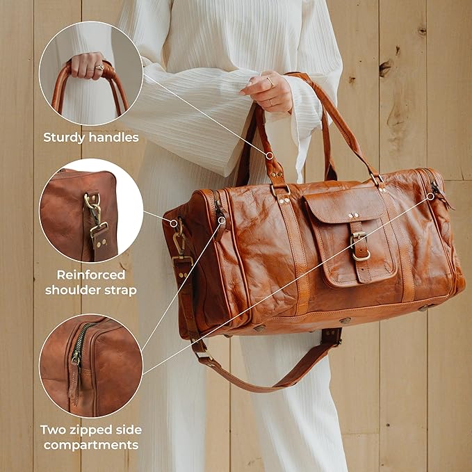 Berliner Bags Vintage Genuine Leather Duffle Bag New York L for Travel or the Gym, Weekender, Travel Bag, Overnight Bag for Men and Women - Brown