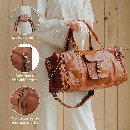 Berliner Bags Vintage Genuine Leather Duffle Bag New York L for Travel or the Gym, Weekender, Travel Bag, Overnight Bag for Men and Women - Brown