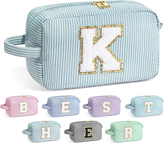 YOOLIFE Makeup Bag - Initial Makeup Bag Cosmetic Bag, Make Up Bag, Monogram Makeup Bags, Travel Toiletry Bag, Cute Makeup Pouch Makeup Case, Personalized Monogram Initial Makeup Bags for Women K