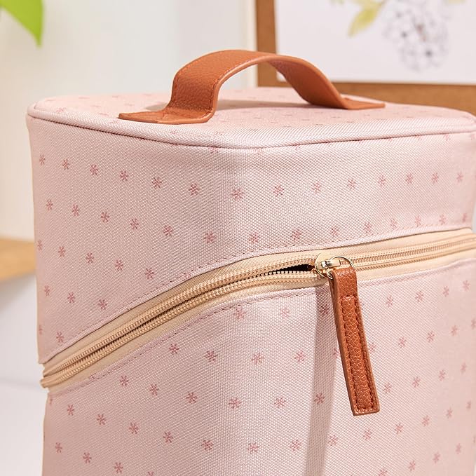 Erin Condren Tall Organizer Case, Multi-Purpose Travel Case with Stylish Almond Asterisk Design, Removable Dividers and Sturdy Vegan Leather Handle, Carry Toiletries, Makeup, Jewelry and More