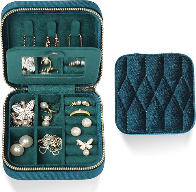 Travel Jewelry Case-Velvet Organizer Adjustable Compartments for Necklaces, Rings | Portable Luxury Travel Jewelry Box for Women, Gift-Worthy Design