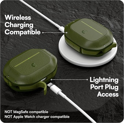 Keybudz for AirPods 4 Case with Lock - Fully Waterproof AirPods 4th Generation Case Cover - Keychain, Rugged Tough Protection, Hard Shell and Carabiner (Forest Green)
