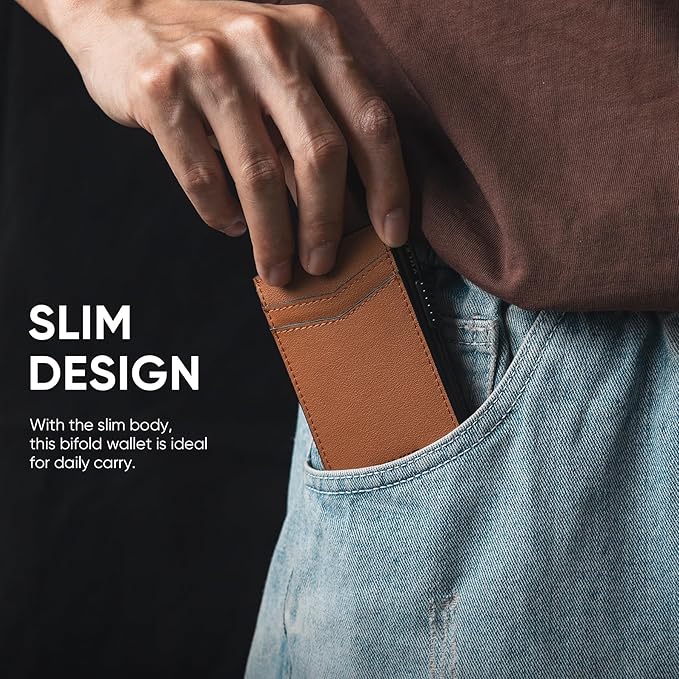 VULKIT Men's Slim Wallet Pop Up Card Holder RFID Blocking Metal Wallet Minimalist Design Holds Up to 11 Cards, Nappa Leather