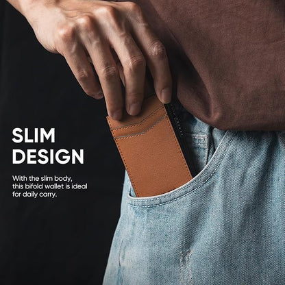 VULKIT Men's Slim Wallet Pop Up Card Holder RFID Blocking Metal Wallet Minimalist Design Holds Up to 11 Cards, Nappa Leather