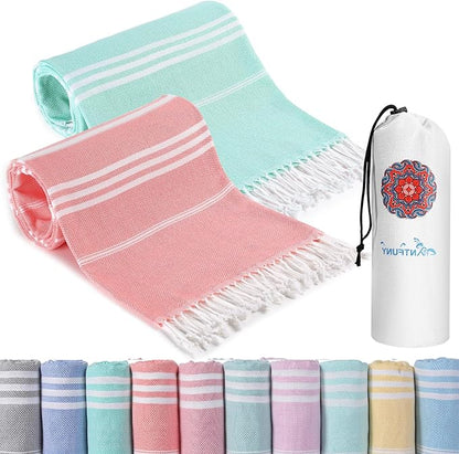 Antfuny 2 Packs Turkish Beach Towels Vacation Essentials Quick Dry Sand Free Oversized Bath Pool Swim Towel Extra Large XL Big Blanket Adult Travel Cruise Accessories Must Haves Clearance Stuff