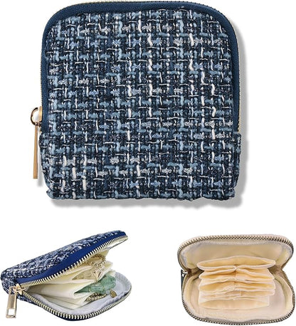 Small Travel Jewelry Case, Soft Tweed Organizer Pouch for Bangle, Bracelets, large Earrings, Beaded necklace, Anti-Scratch & Portable Jewelry Bag Holder for Travel & Everyday Use (Denim Blue)