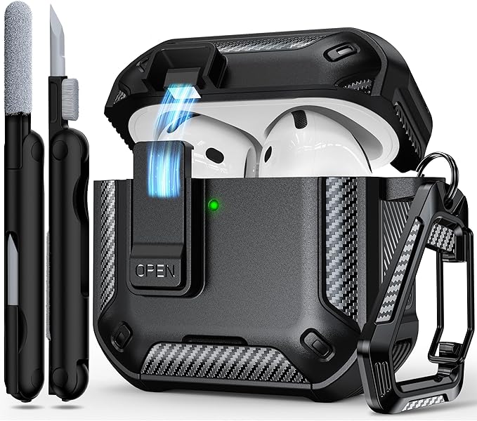 RFUNGUANGO Compatible AirPods 4th Generation Protective Case with Phone Holder and Compatible Back Magnetic Suction Function, Suitable for AirPods 4th Case-Black