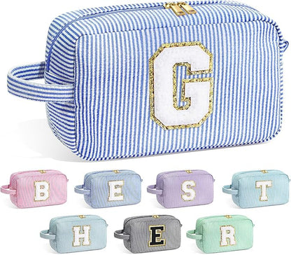 YOOLIFE Graduation Gifts for Her - Graduation Bag, 2024 College Graduation Gifts for Women Her, Personalized Graduation Gifts, Makeup Gift Set, Blue Monogrammed Cute Initial Makeup Bag for Women G