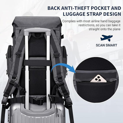 WITZMAN Travel Backpack for Men Women Carry on Bags for Airline Approved Convertible Duffle Luggage Backpack Shoe Compartment（B691 Silvery Grey）