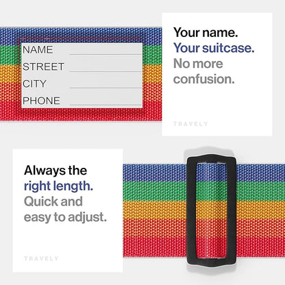 TRAVELY Luggage Straps - Particularly conspicuous & Secure - Incl. 4 Name Tags - Luggage Strap Ideal crosswise - [Set of 4]