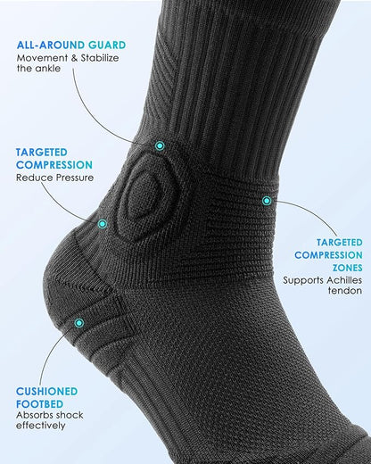 findway Compression Running Socks 3 Pairs, Anti-Blister Crew Socks All Day Dry Athletic Socks for Men and Women
