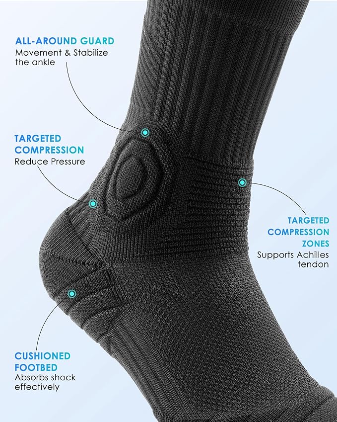 findway Compression Running Socks 3 Pairs, Anti-Blister Crew Socks All Day Dry Athletic Socks for Men and Women
