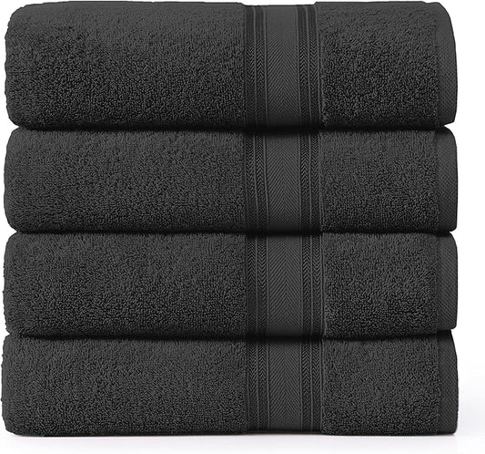 LANE LINEN 100% Cotton Bath Towels 4 Pack (28"x54") - Zero Twist, Mercerized Cotton Large Towel Set for Bathroom - Quick Dry, Soft & Absorbent Large Bath Towel Set - Oeko Tex Certified - Black Towels