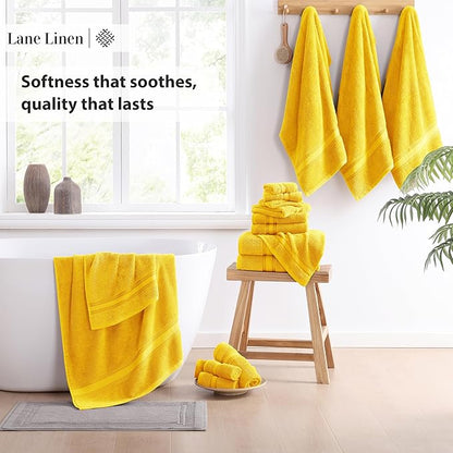 LANE LINEN 18 Pc Luxury Bath Towels Set – Ultra Soft 100% Mercerized Cotton, 6 Bath, 6 Hand Towel & 6 Wash Cloth, Zero Twist, Quick-Dry, Long-Lasting Comfort & Hotel Quality, Machine Washable – Mimosa