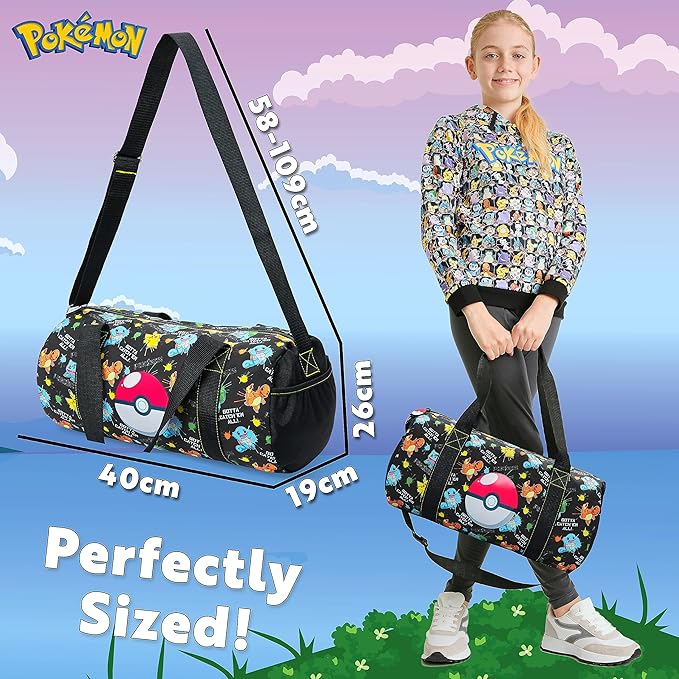 Pokemon Duffel Bag for Kids Boys Anime Pikachu Carryall Duffle Bag with Adjustable Strap for Travel Sports Gear Equipment Organizer Gifts for Kids
